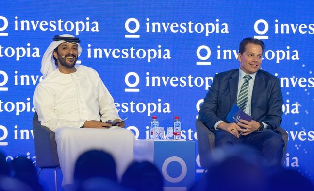 UAE Minister of Economy Abdulla bin Touq is joined by Anthony Scaramucci, Founder and Managing Partner of SkyBridge Capital, for opening remarks at the Investopia conference on Abu Dhabi’s Saadiyat Island.