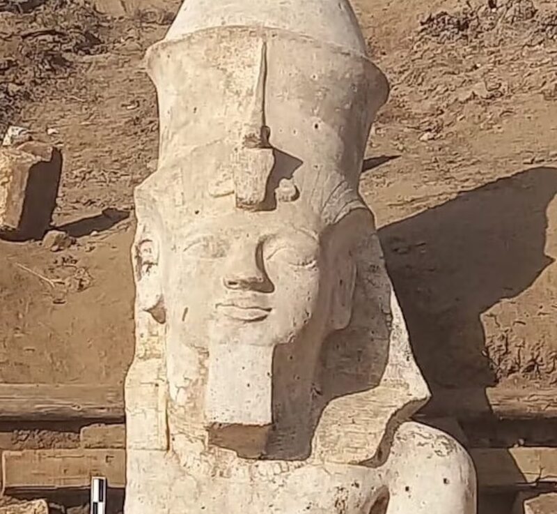 The long-lost top half of a statue of Pharaoh Ramses II has been found by an Egyptian-U.S. mission in southern Egypt, almost a century after the lower half was discovered by a German archaeologist in the same area of Al Minya province. The 12-foot, five-inch high section depicts Ramses II wearing a dual crown with a cobra at the front. The complete statue would stand at 7 meters high. (Photo: Egyptian Ministry of Tourism and Antiquities)