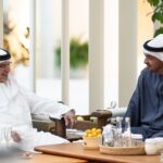 UAE President Sheikh Mohamed bin Zayed welcomed Prince Salman bin Hamad Al Khalifa, Crown Prince and Prime Minister of Bahrain, during a meeting at Qasr Al Shati in Abu Dhabi on Wednesday. (WAM)