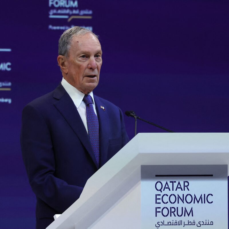 Mike Bloomberg, the Former Mayor of New York City, speaks at the Qatar Economic Forum in Doha on Tuesday. (Karim Jaafar / AFP via Getty Images)