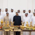 UAE President Sheikh Mohamed bin Zayed received the Presidential Camel Racing Team at Qasr Al-Bahr palace in Abu Dhabi at a meeting attended by Sheikh Mansour bin Zayed, Vice UAE President, Deputy Prime Minister and Chairman of the Presidential Court, and Sheikh Sultan bin Hamdan, Adviser to the UAE President and Chairman of the UAE Camel Racing Federation. (Emirates News Agency)