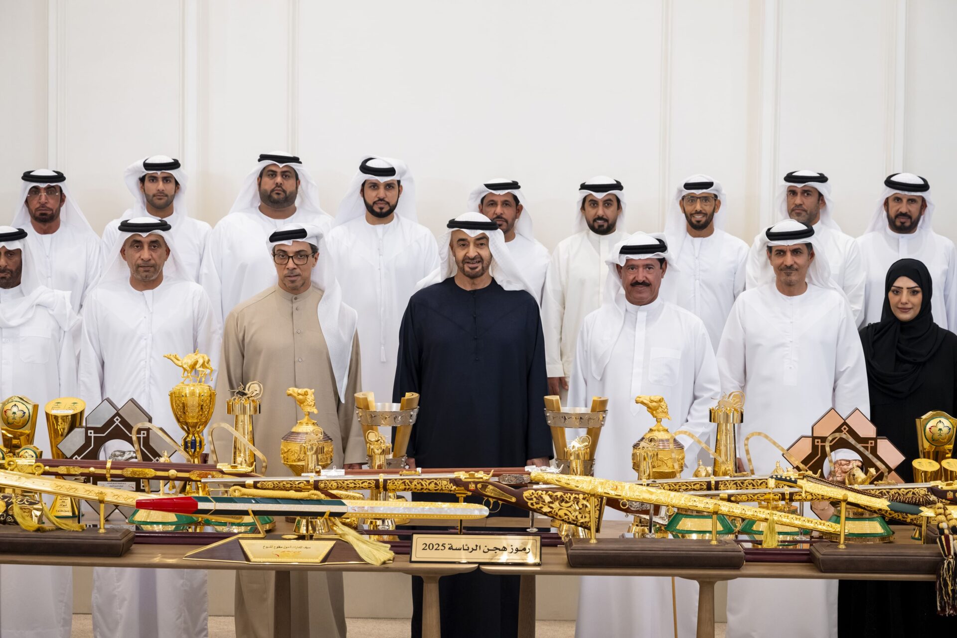 UAE President Sheikh Mohamed bin Zayed received the Presidential Camel Racing Team at Qasr Al-Bahr palace in Abu Dhabi at a meeting attended by Sheikh Mansour bin Zayed, Vice UAE President, Deputy Prime Minister and Chairman of the Presidential Court, and Sheikh Sultan bin Hamdan, Adviser to the UAE President and Chairman of the UAE Camel Racing Federation. (Emirates News Agency)