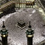 Muslim worshippers gather to pray around the Kaaba, Islam's holiest shrine, at the Grand Mosque complex in Mecca ahead of the annual Hajj pilgrimage, which starts tomorrow. (Hazem Bader/AFP via Getty Images)