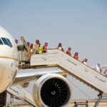 A high-level delegation from Saudi Arabia arrived in Damascus on a Syrian Air commercial aircraft on Wednesday, led by Investment Minister Khalid Al Falih. (Rami Alsayed/NurPhoto via Getty Images)