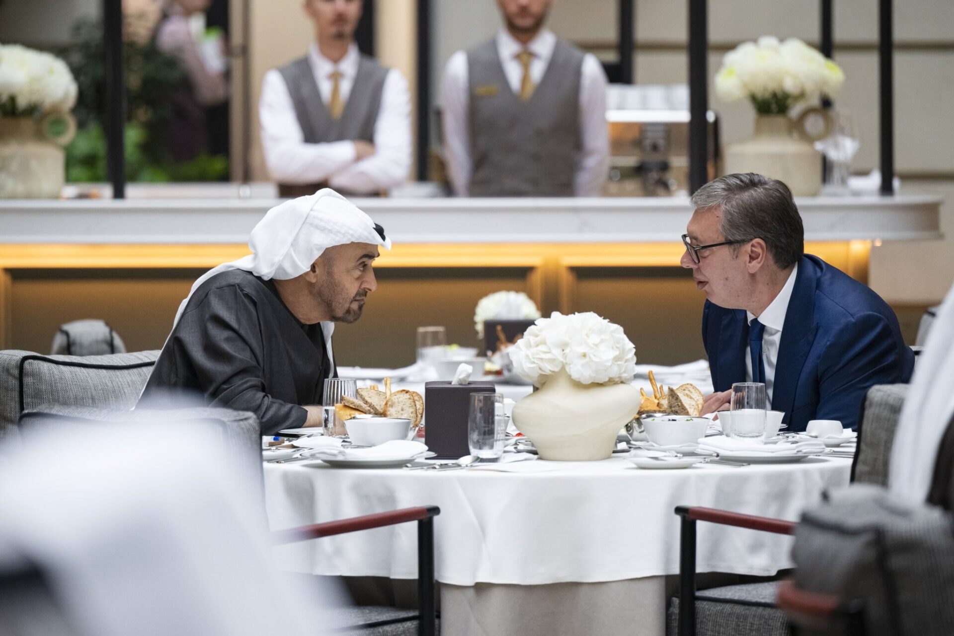 UAE President Mohamed bin Zayed met with Serbian President Aleksandar Vučić in Belgrade on Thursday. (@MohamedBinZayed/X)
